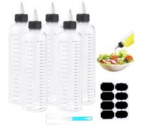 Amentalove 5 Piezas Biberones de Cocina 500ml, Squeeze Bottles, Botella de Salsa de Plástico, Transparentes Dispensador de Botellas de Condimentos para Salsa de Tomate Mostaza Mayonesa Ketchup