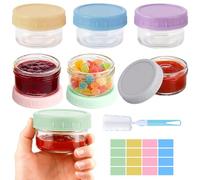 Amentalove 6PCS Recipientes de Cristal con Tapa 80ml, Recipientes Cristal Hermeticos Pequeños avec Brosse Autocollante, Tarros de Cristal con Tapa Pequeños pour Snacks, Sauces, Salades, épices