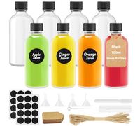 Amentalove 8PCS 3.4oz /100ml Botella Cristal Pequeña, Shots Botellitas, Mini Botellas de Cristal con Tapa, Mini Shot Botellitas con Etiquetas Bolígrafo Cepillo Embudo para Zumo Leche Jengibre