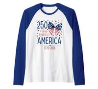America 250th Birthday USA Flag Bows 4th of July Camiseta Manga Raglan