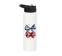 America Cherries Coquette Bow Patriotic USA Flag 4th of July Stainless Steel Insulated Water Bottle