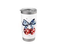 America Cherries Coquette Bow Patriotic USA Flag 4th of July Vaso térmico de acero inoxidable de doble pared