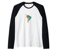 América del Sur Mapa Estilo Risógrafo, Latino & Latina Pride Camiseta Manga Raglan