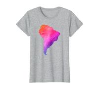 América del Sur Sudamerica Brasil Argentina Mapa Colorido Camiseta, Mujer, Gris Jaspeado, 3XL