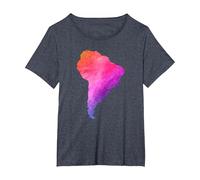 América del Sur Sudamerica Brasil Argentina Mapa Colorido Camiseta, Mujer Tallas Grandes, Azul Jaspeado, 2XL Grande