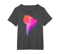 América del Sur Sudamerica Brasil Argentina Mapa Colorido Camiseta, Mujer Tallas Grandes, Jaspeado Oscuro, 4XL Grande