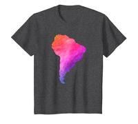 América del Sur Sudamerica Brasil Argentina Mapa Colorido Camiseta, Niños, Jaspeado Oscuro, 8 años