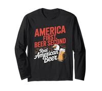 America First Retro Beer Segundo dicho americano 4 de julio Manga Larga