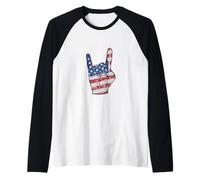América Hard Rock On Fan Bandera de la Mano para Hombre y Mujer Camiseta Manga Raglan