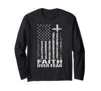 America Pride US Flag Faith Over Fear Christian Bible Prayer Manga Larga
