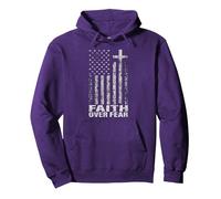 America Pride US Flag Faith Over Fear Christian Bible Prayer Sudadera con Capucha, Unisex para Adultos, Morado, S