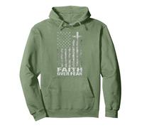 America Pride US Flag Faith Over Fear Christian Bible Prayer Sudadera con Capucha, Unisex para Adultos, Verde Salvia, S