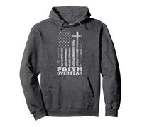 America Pride US Flag Faith Over Fear Christian Bible Prayer Sudadera con Capucha, Unisex para Adultos, Jaspeado Oscuro, S