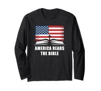 America Reads The Bible - United States Flag Christian Faith Manga Larga