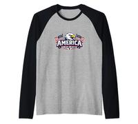 América Tierra de los Valientes con águila y Bandera Camiseta Manga Raglan