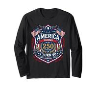 America Turns 250 I Turn 50 Since 50th Birthday Emblem Manga Larga