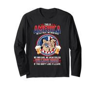 America We Love Dogs Chihuahua Dog and Beer 4th of July Manga Larga
