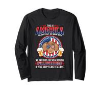America We Love Dogs Dachshund Dog and Beer 4th of July Manga Larga