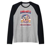 America We Love Dogs Labrador Retriever Dog Beer 4th of July Camiseta Manga Raglan