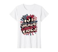 American 1ST Grade Vibes Happy Band Teacher Crew Recuerdo Camiseta gráfica económica, Mujer, Blanco, M