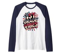 American 1ST Grade Vibes Happy Band Teacher Crew Recuerdo Camiseta Manga Raglan