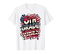 American 6TH Grade Vibes First Day My Patriotic Teacher Crew Camiseta gráfica económica, Hombre, Blanco, XL