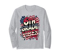American 6TH Grade Vibes First Day My Patriotic Teacher Crew Manga Larga