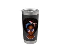 American Afro Girl Messy Bun - Gafas de sol con bandera de Estados Unidos Vaso térmico de acero inoxidable de doble pared