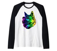 American Akita DJ Auriculares Retro Music Dog Lover Camiseta Manga Raglan