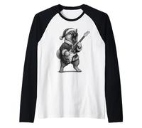 American Akita Tocando Guitarra Navidad Perro Amante Camiseta Manga Raglan
