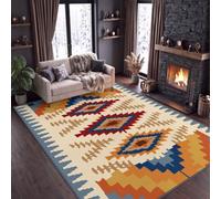 American - Alfombras textiles tradicionales lavables antideslizantes para sala de estar, diseño geométrico, bloques de color, 60 x 90 cm, pelo corto para dormitorio, sala de estar, comedor, salón