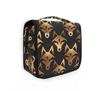 American Anime Wolf Bronze - Neceser para mujer, con gancho para colgar, grandes bolsas de maquillaje verticales, independientes, color bronce