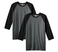 American Apparel Camiseta unisex CVC raglán, estilo G2003CVC, paquete de 2, Carbón jaspeado/negro (paquete de 2), XXL