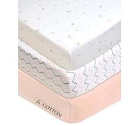 American Baby Company 100% algodón natural Valor Jersey punto ajustable portátil / mini cuna, rosa estrella/zigzag, 61 x 96 x 12,7 cm, suave transpirable para niñas, paquete de 3