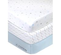 American Baby Company 100% algodón natural Valor Jersey punto ajustable portátil / mini cuna sábana azul estrella/zigzag, 61 x 96 x 12,7 cm, suave transpirable, para niños y niñas, paquete de 3