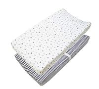 American Baby Company - Funda para cambiador de mesa (100% algodón natural), Azul marino/Rayas grises/Deportes, Pack De 2
