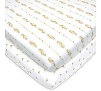 American Baby Company Impreso 100% algodón natural Jersey punto ajustable portátil / mini cuna sábana bajera de plumas y triángulos, suave transpirable, para niños y niñas, paquete de 2