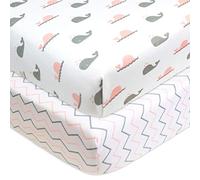 American Baby Company Impreso 100% algodón natural Jersey punto sábana bajera ajustable para cuna estándar y colchones, ballena rosa/zigzag rosa, para niñas