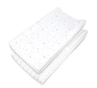 American Baby Company Juego de 2 fundas de cojín de mesa de algodón 100% natural, estampadas, diseño de estrellas rosas y zigzag, suave, transpirable, para niños y niñas