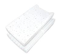 American Baby Company - Juego de 2 fundas para cambiador de mesa estampada 100% algodón de punto ajustado, compatible con Mika Micky Moisés, estrellas azules y zigzag, para niños y niñas