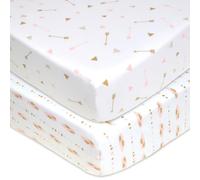 American Baby Company - Juego de 2 sábanas para Cuna estándar y colchones, 100% algodón, Color Dorado y Rosa Plumas/Flechas, para niñas