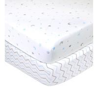 American Baby Company Paquete de 2 sábanas bajeras para Cuna de 28 x 52 Pulgadas, Suaves, Transpirables, neutrales, 100% algodón, Estrellas Azules/Zigzag, para niños y niñas, se Adapta a colchones de