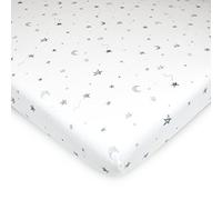 American Baby Company Sábana bajera ajustable para mini cuna de 24 x 38 pulgadas, suave, transpirable, neutral, 100% algodón, sábana portátil, estrellas y lunas grises, para niños y niñas, se adapta a