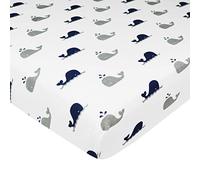 American Baby Company Sábana bajera ajustable para mini cuna de 24 x 38 pulgadas, suave, transpirable, neutral, 100% algodón, sábana portátil, ballena azul marino, para niños y niñas, se adapta a la