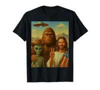 American Bigfoot Alien Jesus UFO Funny Peace USA Camiseta