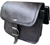 american blue Alforja para bicicleta de cuero Vintage Marrón Set Bolsa para sillín de tamaño mediano con fijación rápida (Negro)