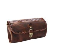 american blue Bolsa de alforja para Manillar de Cuero de búfalo, Herramienta para Motocicleta y Bicicleta, Accesorios de Viaje, Accesorios para Asiento y Horquilla (Stitch Craft)