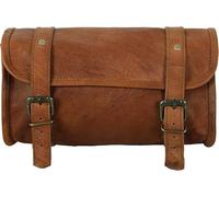 american blue Bolsa de transporte vintage de piel de cabra auténtica para motocicleta y bicicleta, con cierre de hebilla ajustable, 2 correas, marrón, reforzada, para manillar y horquillas