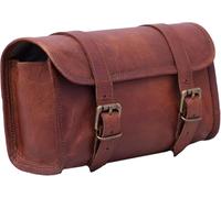 American Blue - Bolsa vintage para moto, de piel de cabra auténtica, cierre con hebilla de dos correas, para herramientas, marrón, cierre rápido, reforzada, para manillares, horquillas, modelo 6