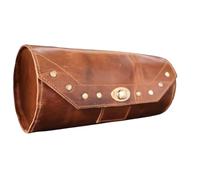 American Blue - Bolsa vintage para moto, de piel de cabra auténtica, cierre con hebilla de dos correas, para herramientas, marrón, cierre rápido, reforzada, para manillares, horquillas, modelo 21